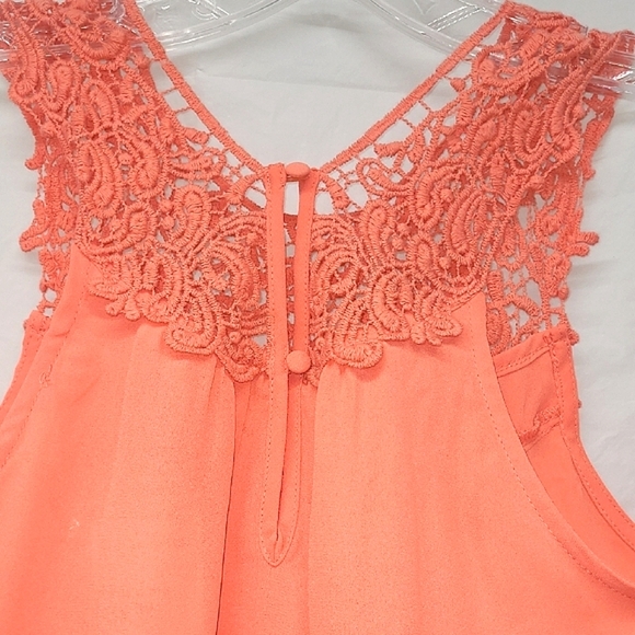 Coral Lace Tank Top Flowy Crew Neck Sleeveless Salmon Peach NEW Boho - Picture 10 of 10